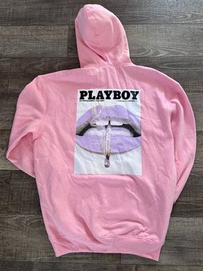 Playboy Misguided Oversized Pink Lips Hoodie Sweatshirt Light Pink S